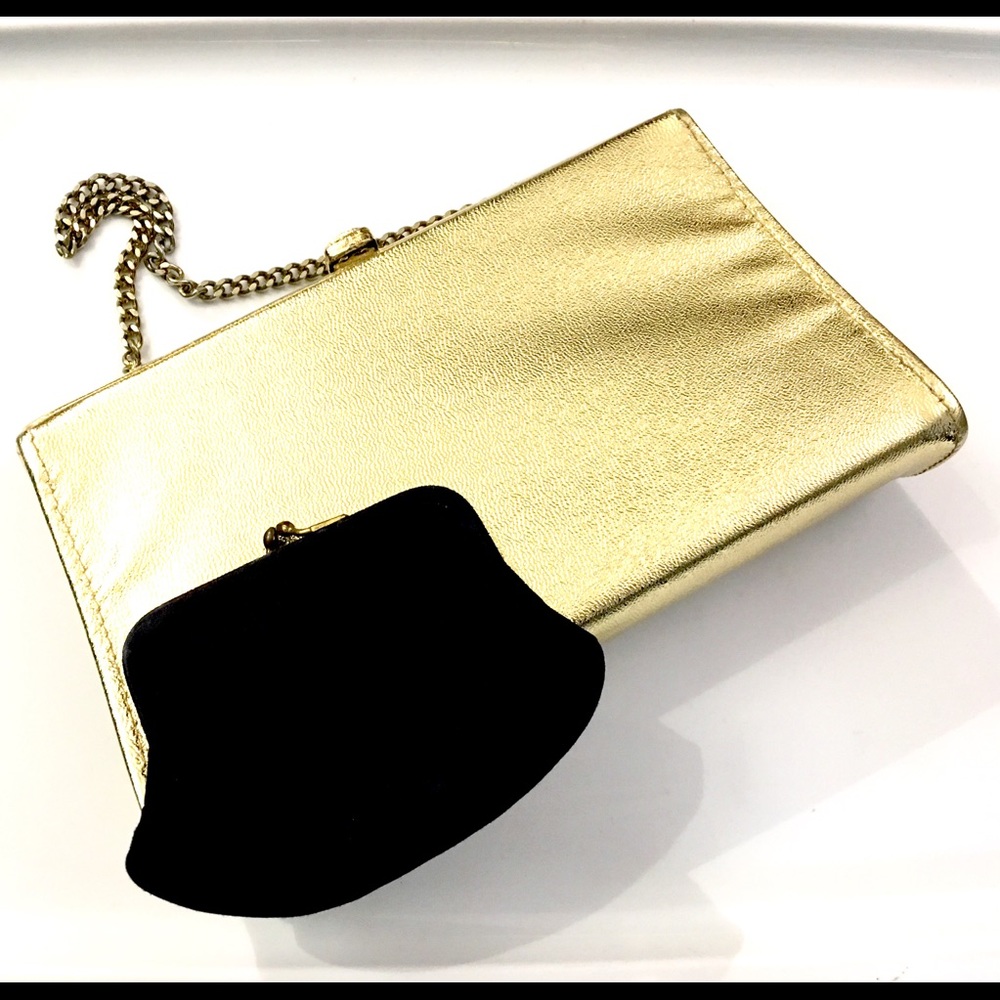Gold Lame Vintage Clutch w Shoulder Strap, Coinbag